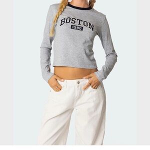 Edikted Gray Boston 1980 Long Sleeve Tee